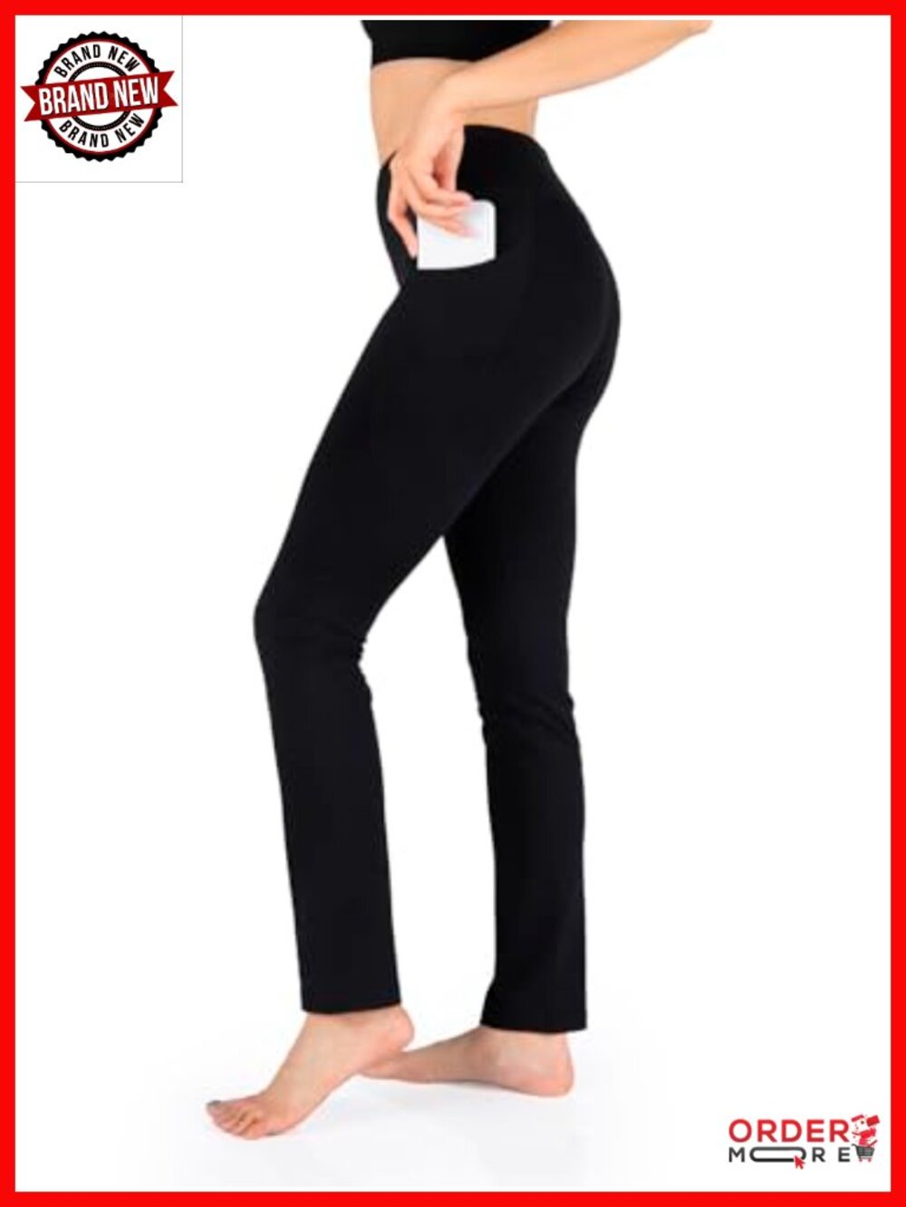 Straight Leg Yoga Pants with Side Pockets Mid Rise Wide Waistband